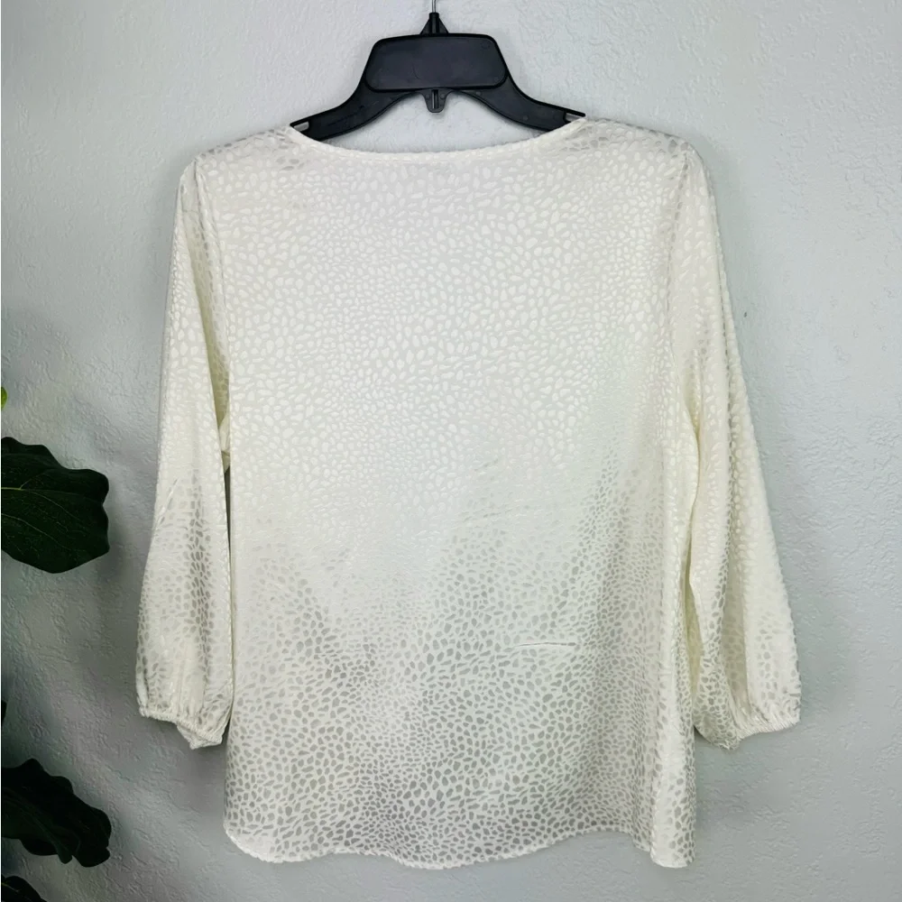 Chenault Silver Satin Leopard Print Front Knot Long Sleeve top